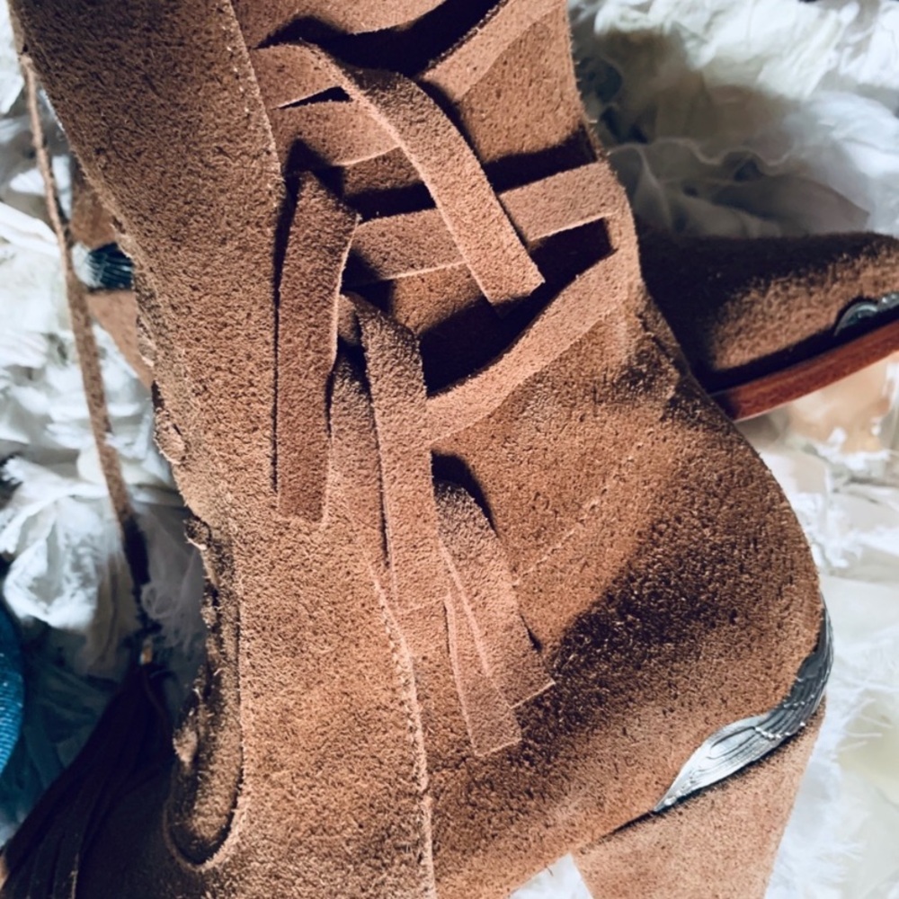 Gypsy Spell Brown Over the Knee Boots with Fringe - Picture 5 of 8